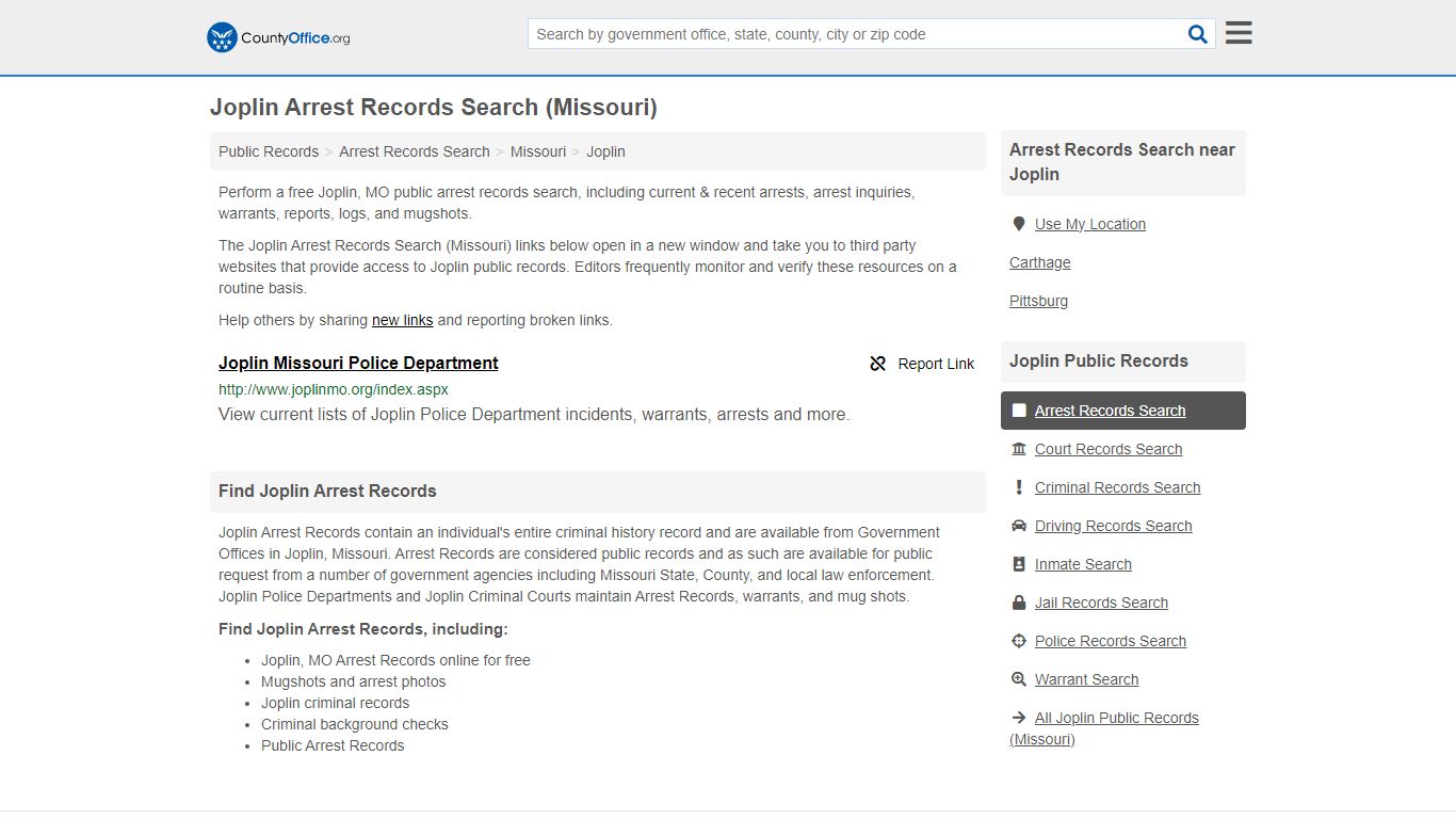 Arrest Records Search - Joplin, MO (Arrests & Mugshots) - County Office
