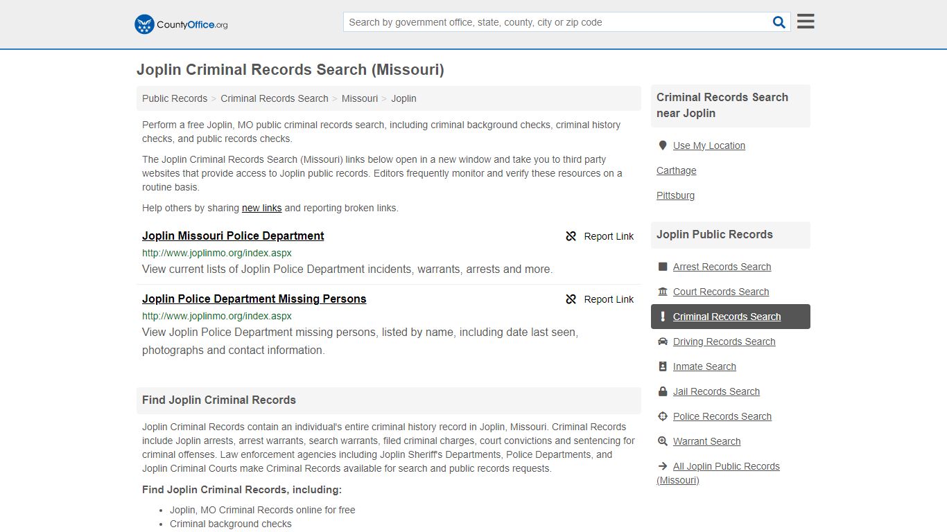 Joplin Criminal Records Search (Missouri) - County Office