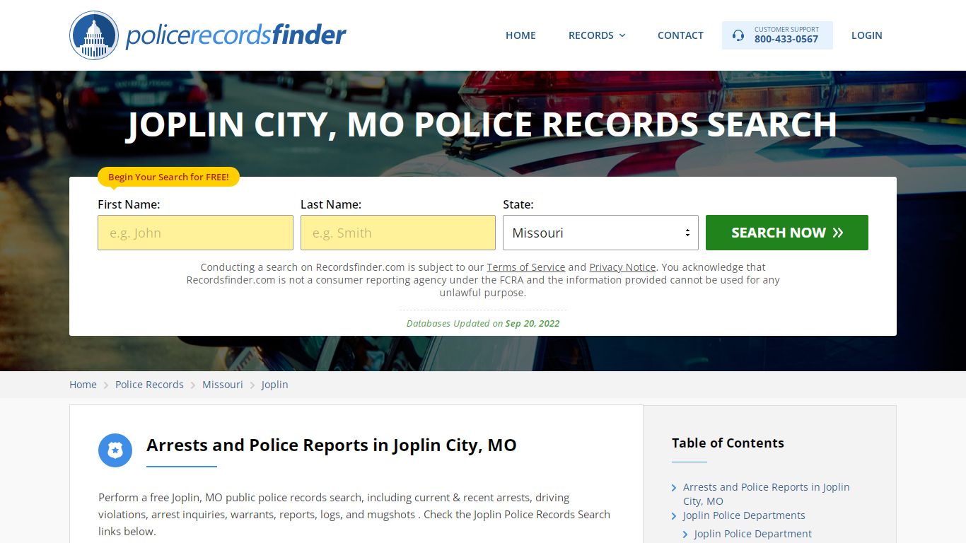 JOPLIN CITY, MO POLICE RECORDS SEARCH - RecordsFinder